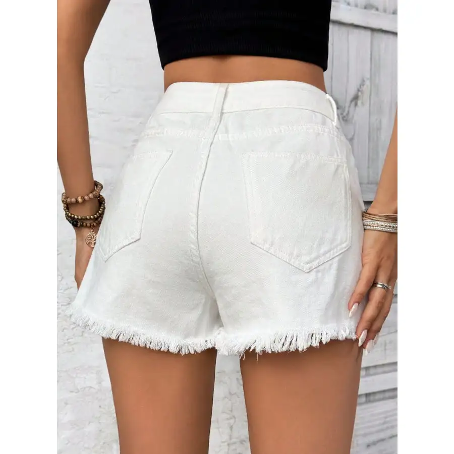 Distressed Raw Hem High Rise Denim Shorts