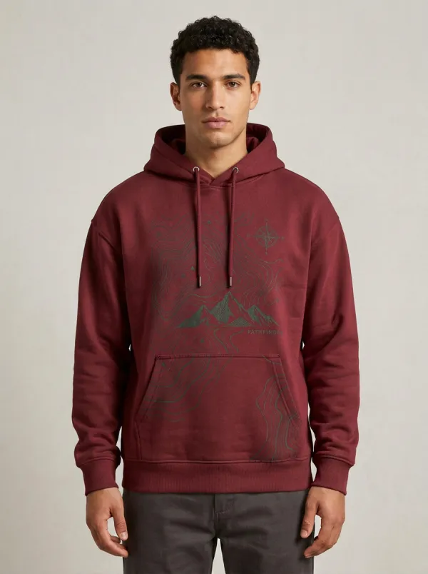 Men's Hiking Pathfinder Mountain Topographic Graphic Hoodie