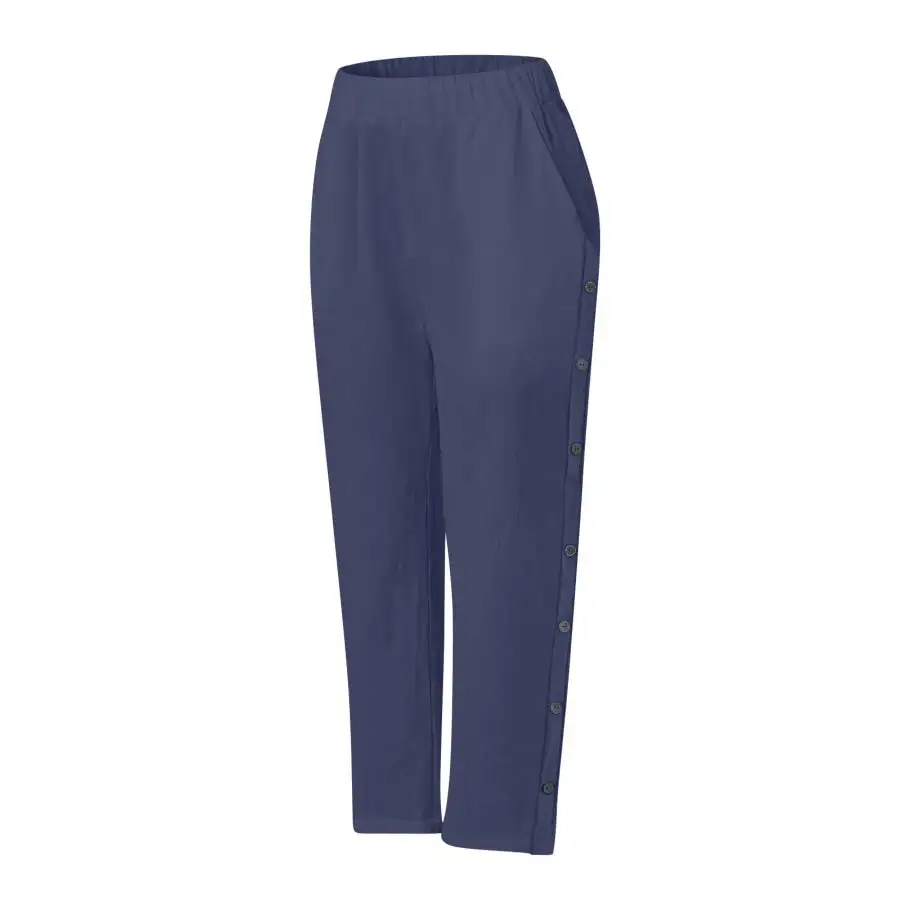 Full Size Side Decor Button Casual Wide Leg Pants Plus Size