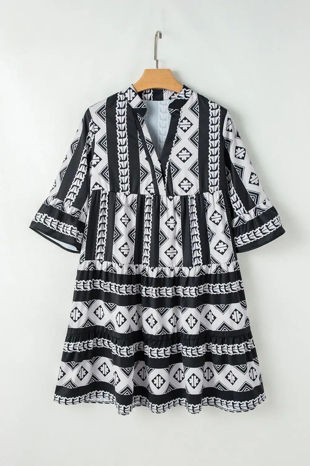 Geometric Print Ruffle Mini Dress