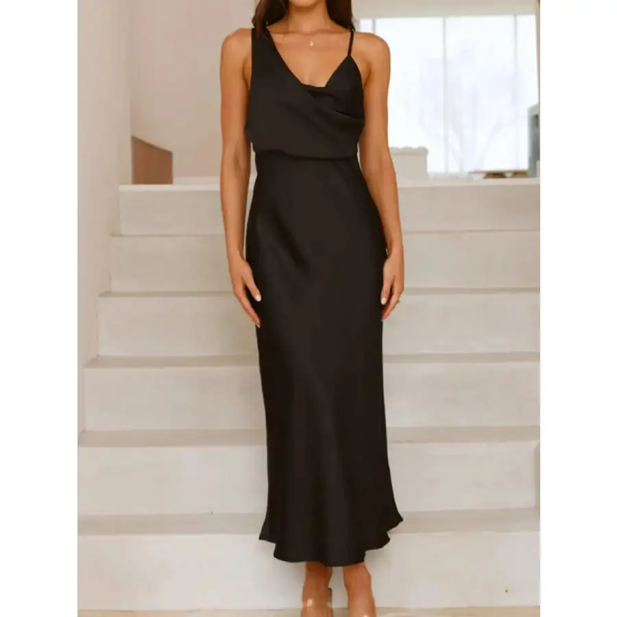 Satin Asymmetrical Midi Dress