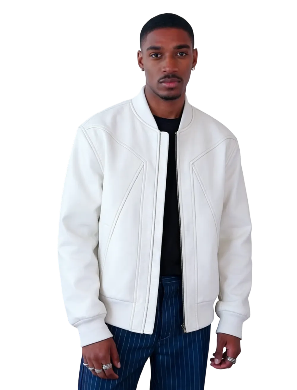 Men's solid color sporty windproof leather jacket