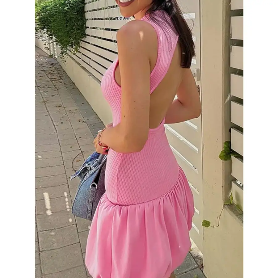 Ruffled Bubble Hem Sleeveless Mini Dress