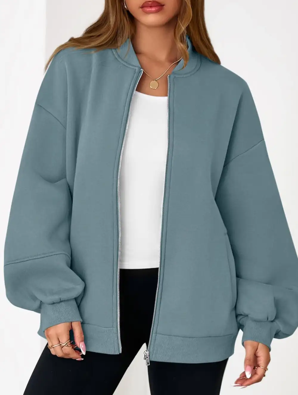 Textured Detail Zip-Up Sweatshirt Jacket