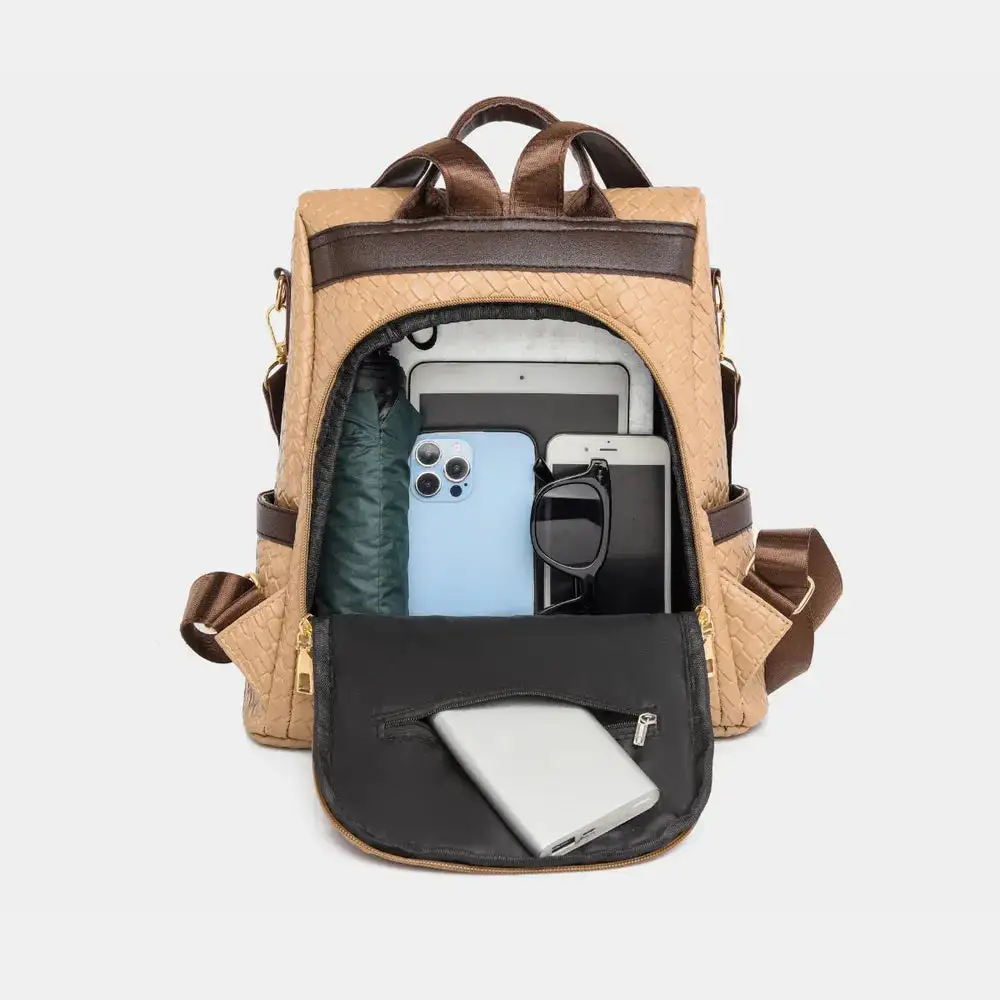 Faux Leather Backpack Camping Bag