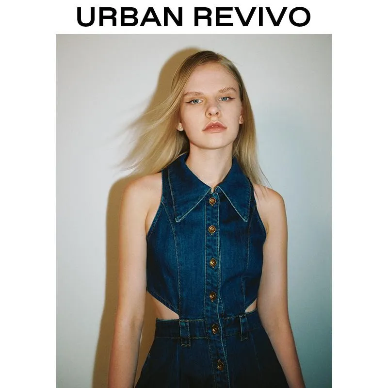 Cut-Out Sleeveless Denim Dress