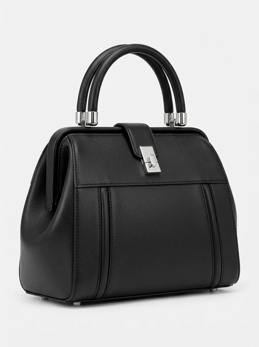 Women's Minimal Doctor Bag Silhouette Black Frame Style Handbag