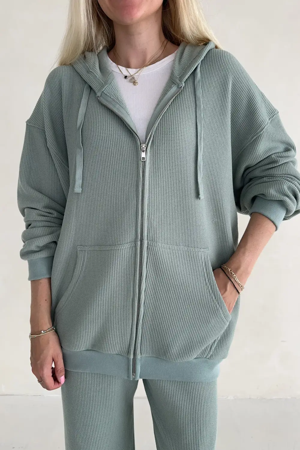 Layered Waffle Knit Hoodie