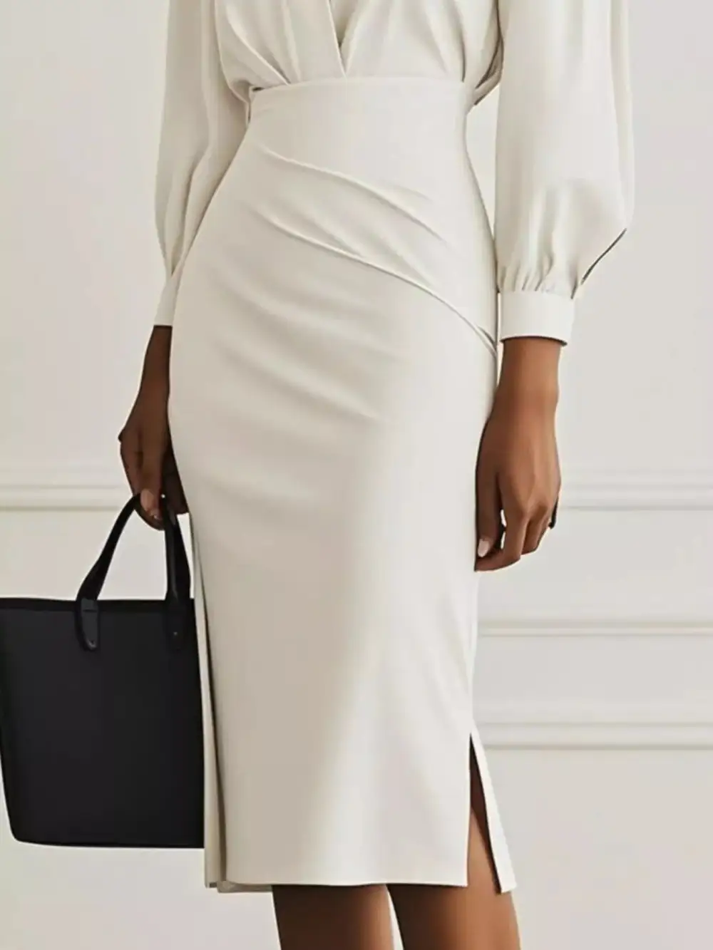 Comfort Fit Ruched Slit Midi Dress