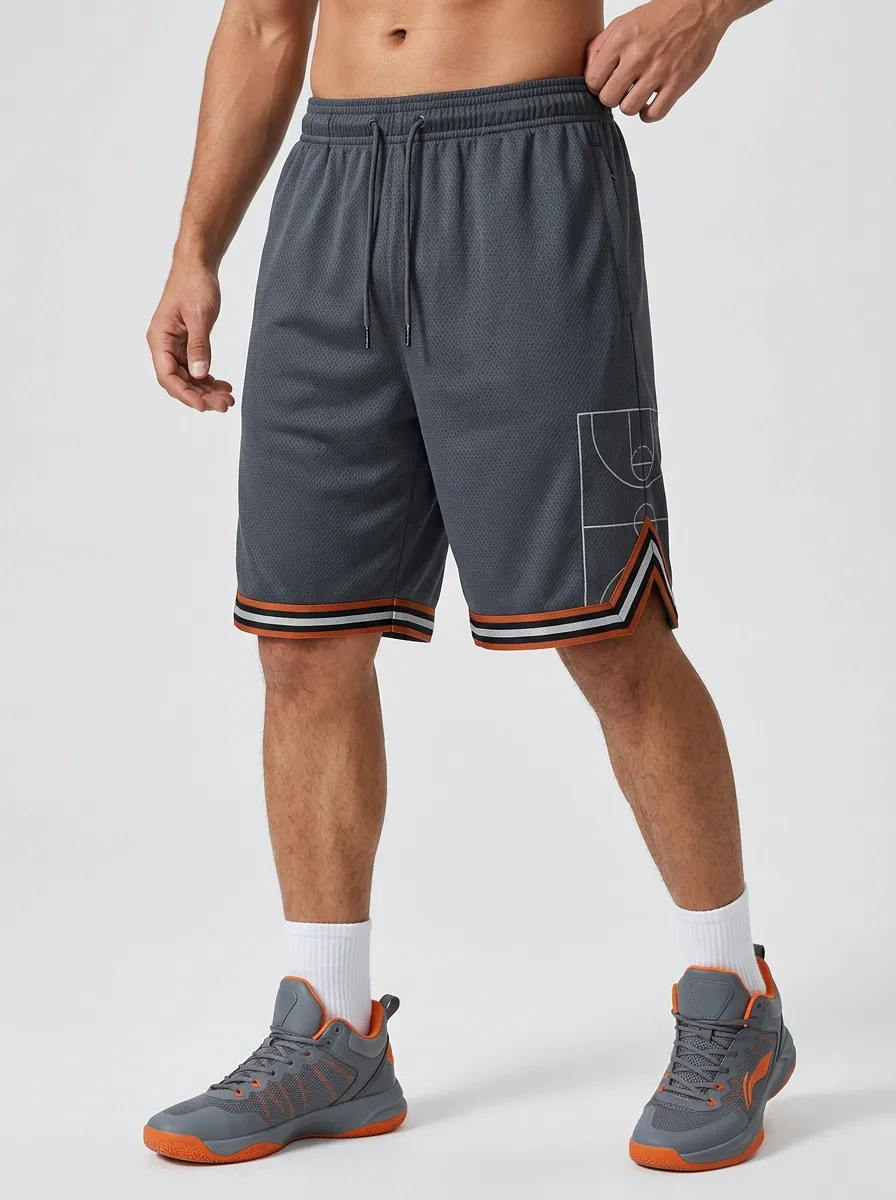 Sporty Mesh Detail Activewear Men's Basketball Shorts