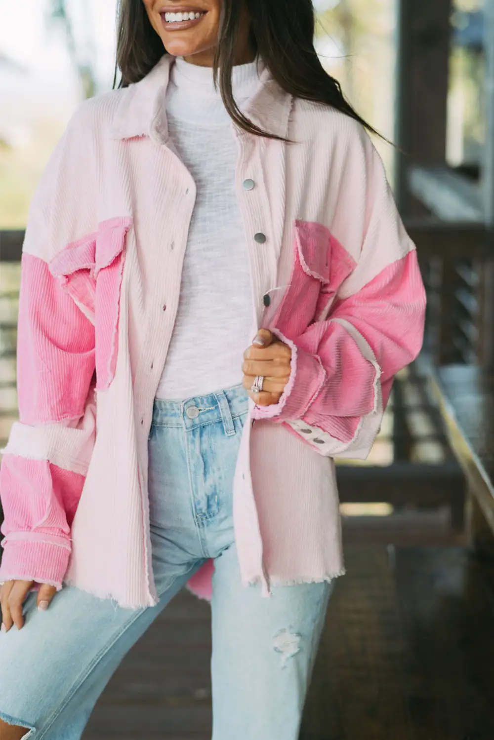 Delicacy Two Tone Exposed Seam Corduroy Shirt Jacket