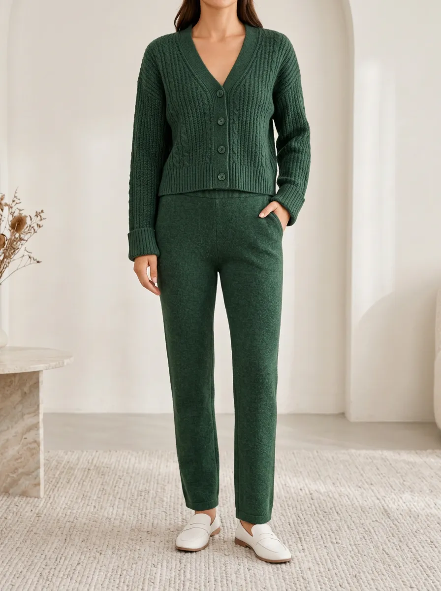 Comfort Focused Matching Cable Matching Knit Top and Matching Bottom