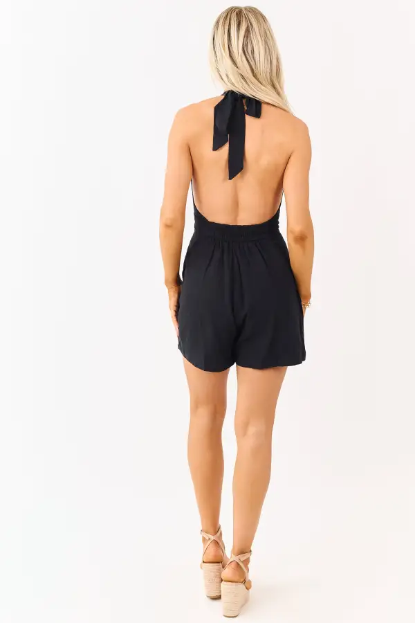 Linen Blend Halter Tie Button Down