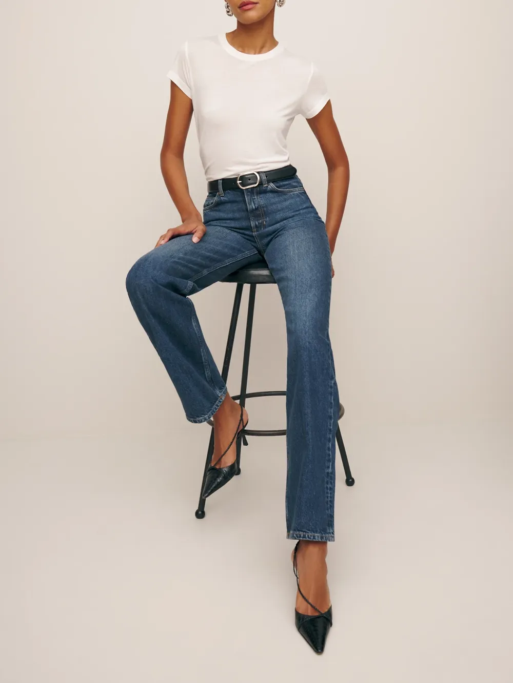 High Rise Button Fly Straight Jeans