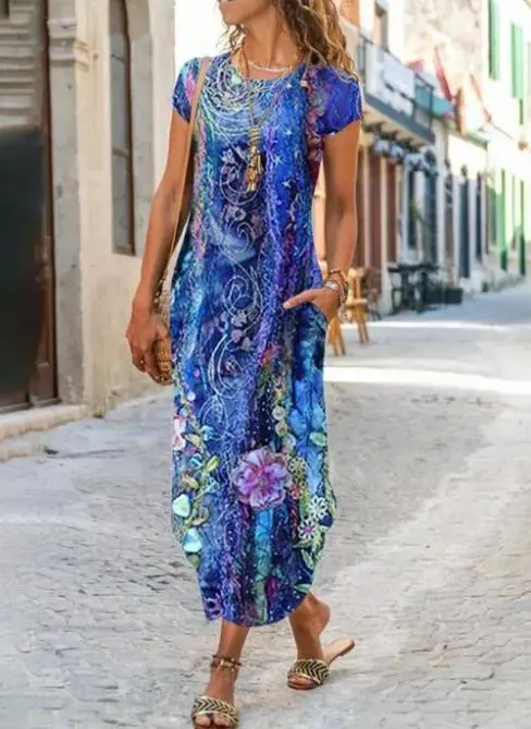 Retro Floral Print Patchwork Irregular Dresses