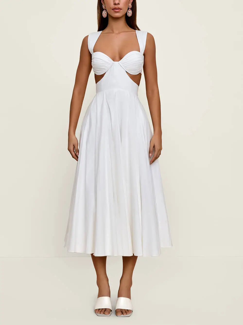 Elegant Pleated Cutout Open Back Midi Dress