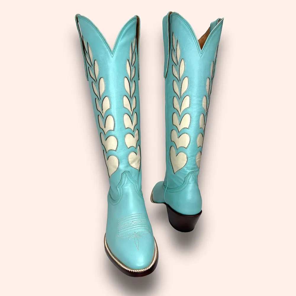 Faux-Leather Round-Toe Chunky-Heel Platform Knee-High Boots