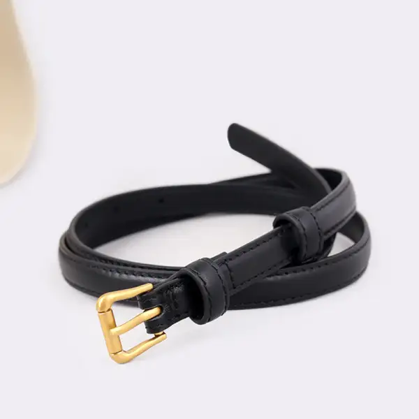 Soft Skinny Leather Belt with Golden Buckle