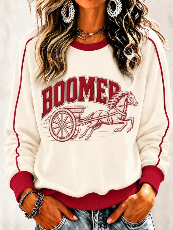 Women'S Retro Football Round Neck Sports Shirt