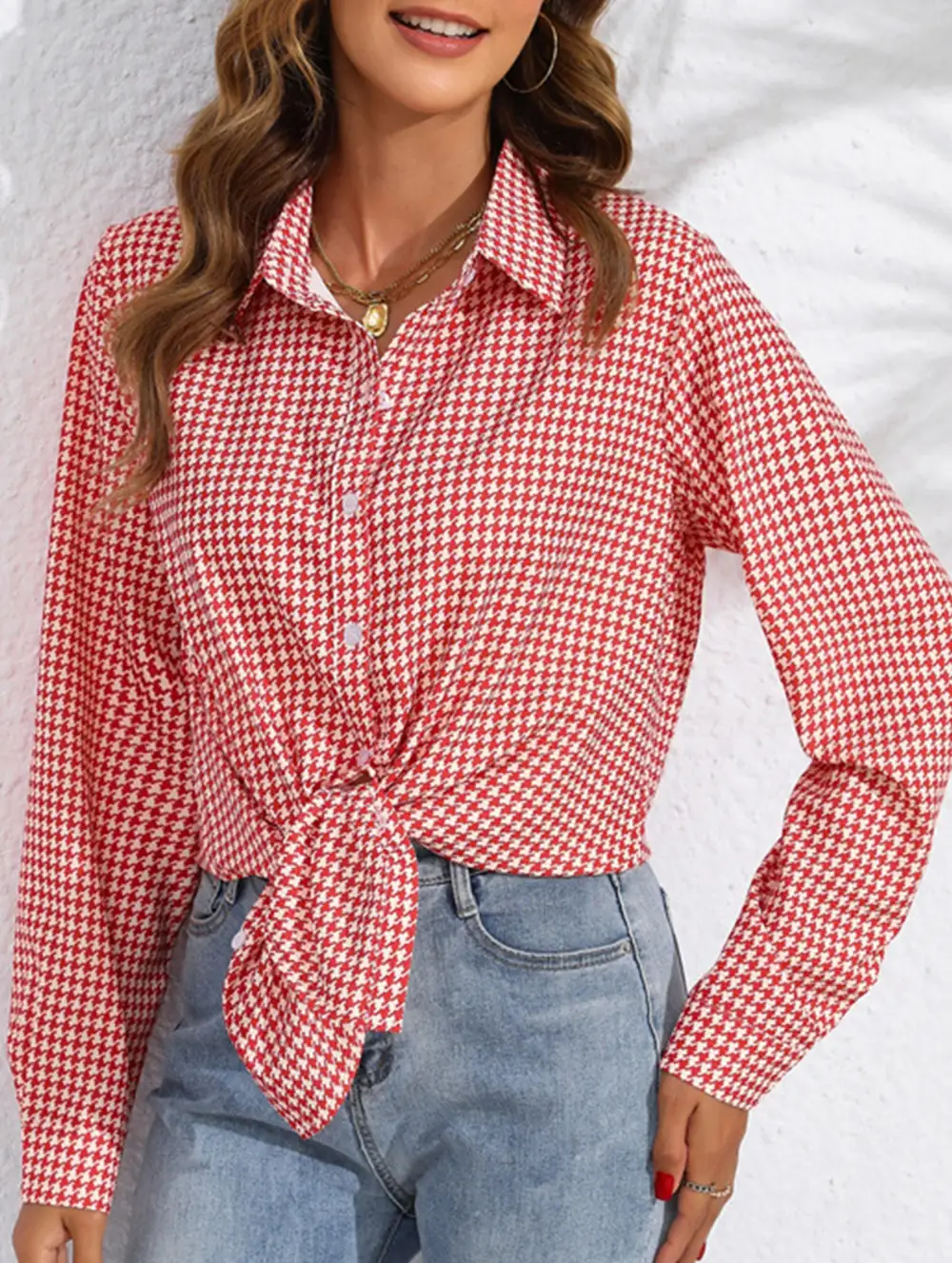 Plaid Loose Shirt with Collar Blouse