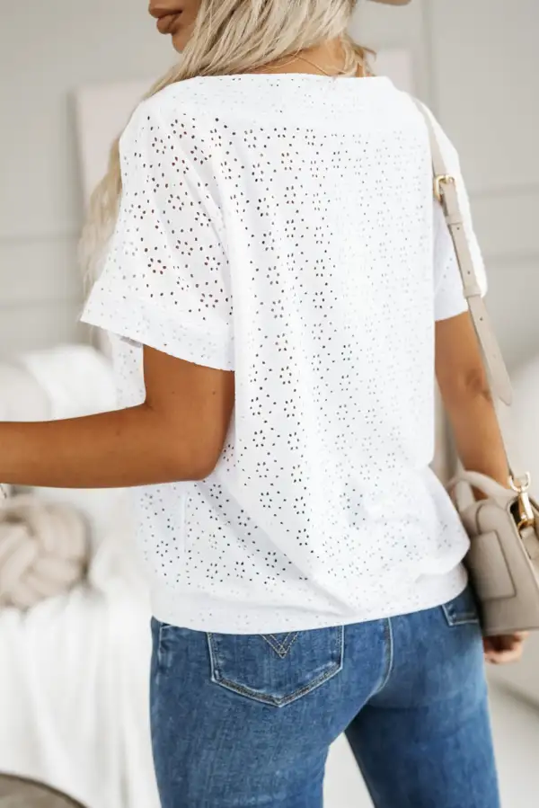 White Eyelet Pattern Boat Neck