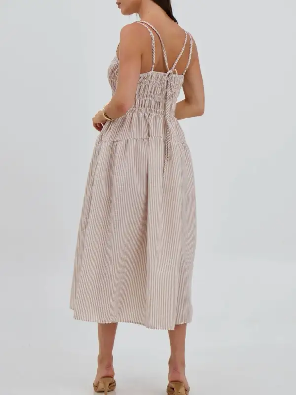 Striped Smocked Midi Dress