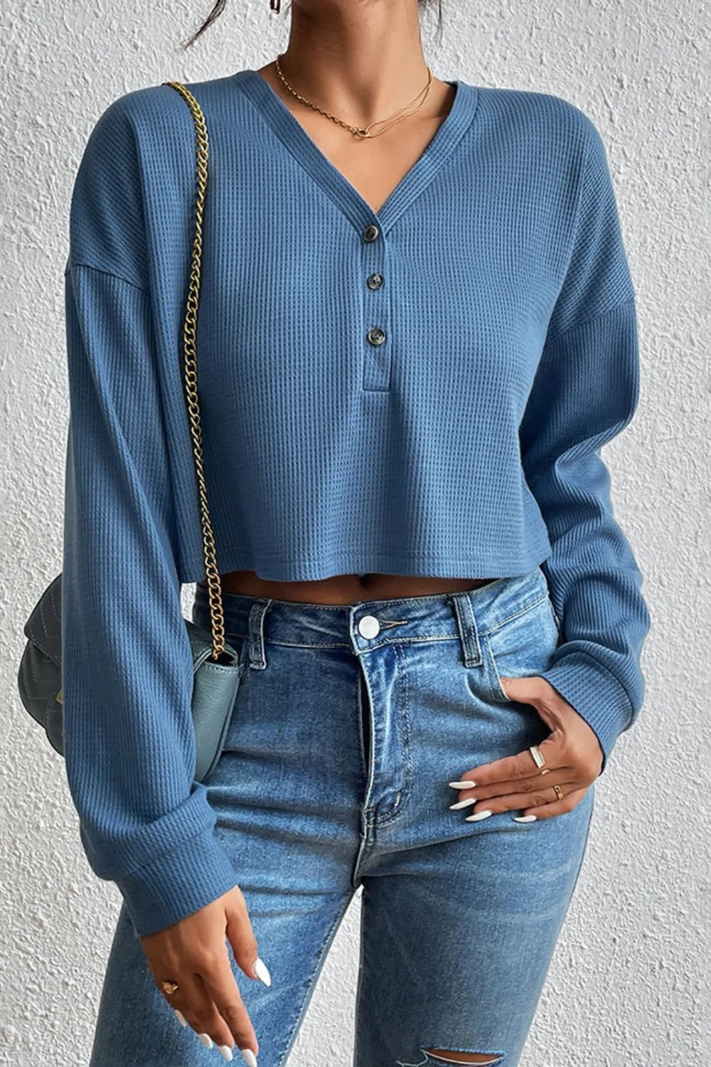 Casual Button Front V-Neck Blouse