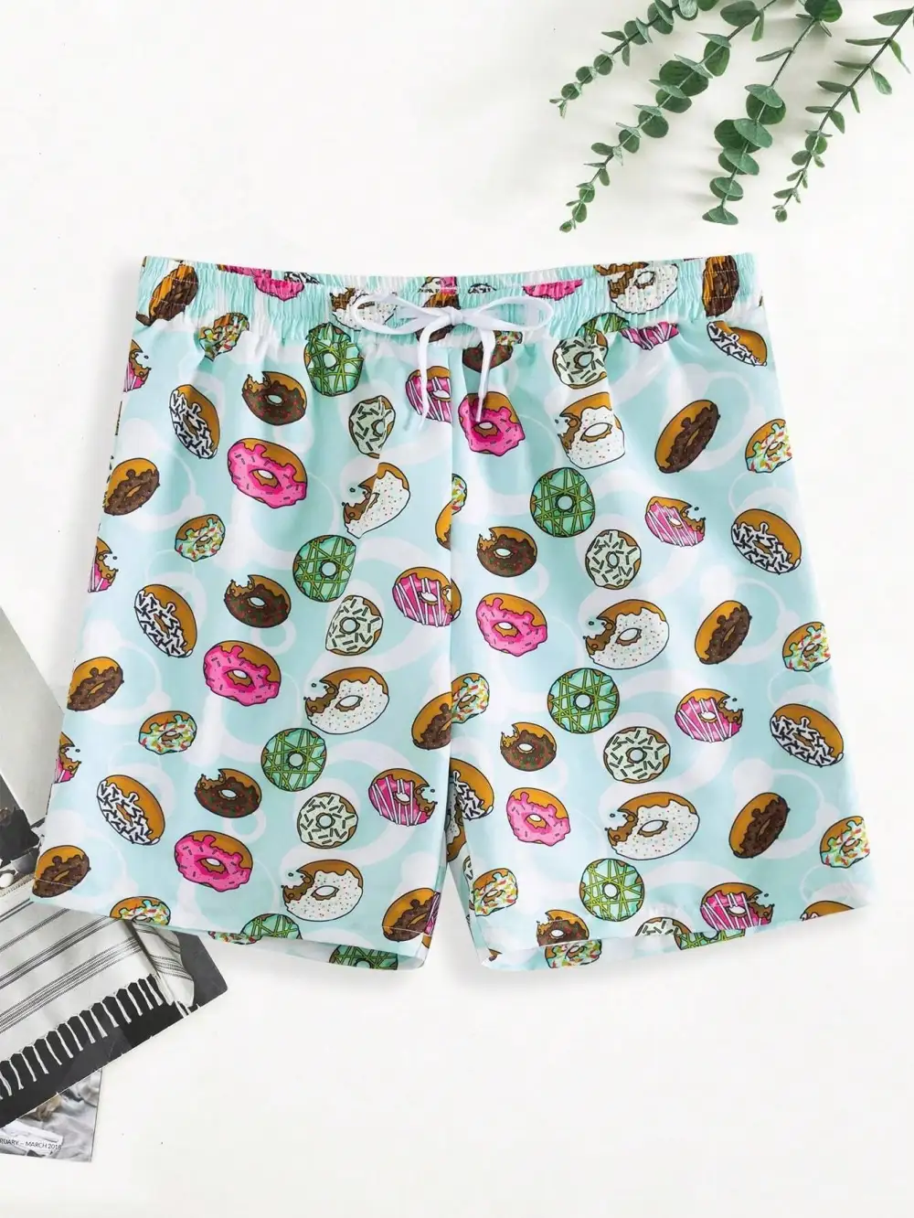 Men's Donut Print Drawstring Swim Trunks