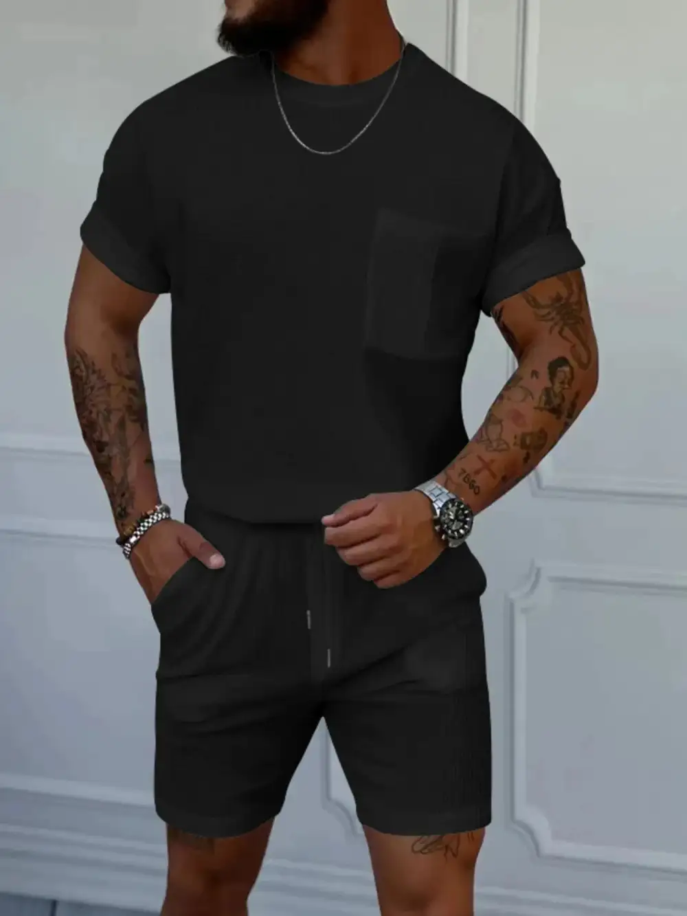 Casual Round Neck Short Sleeve Top and Shorts Set