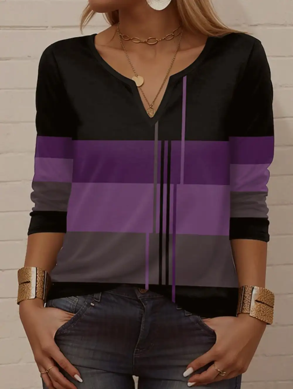 Round Neck Striped Long-Sleeved Tee