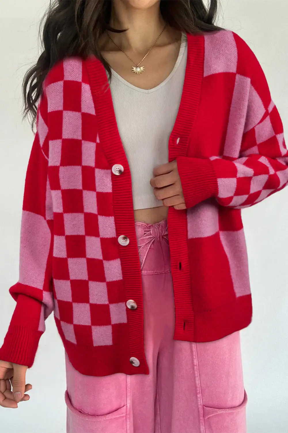 Mixed Plaid Relaxed Cardigan