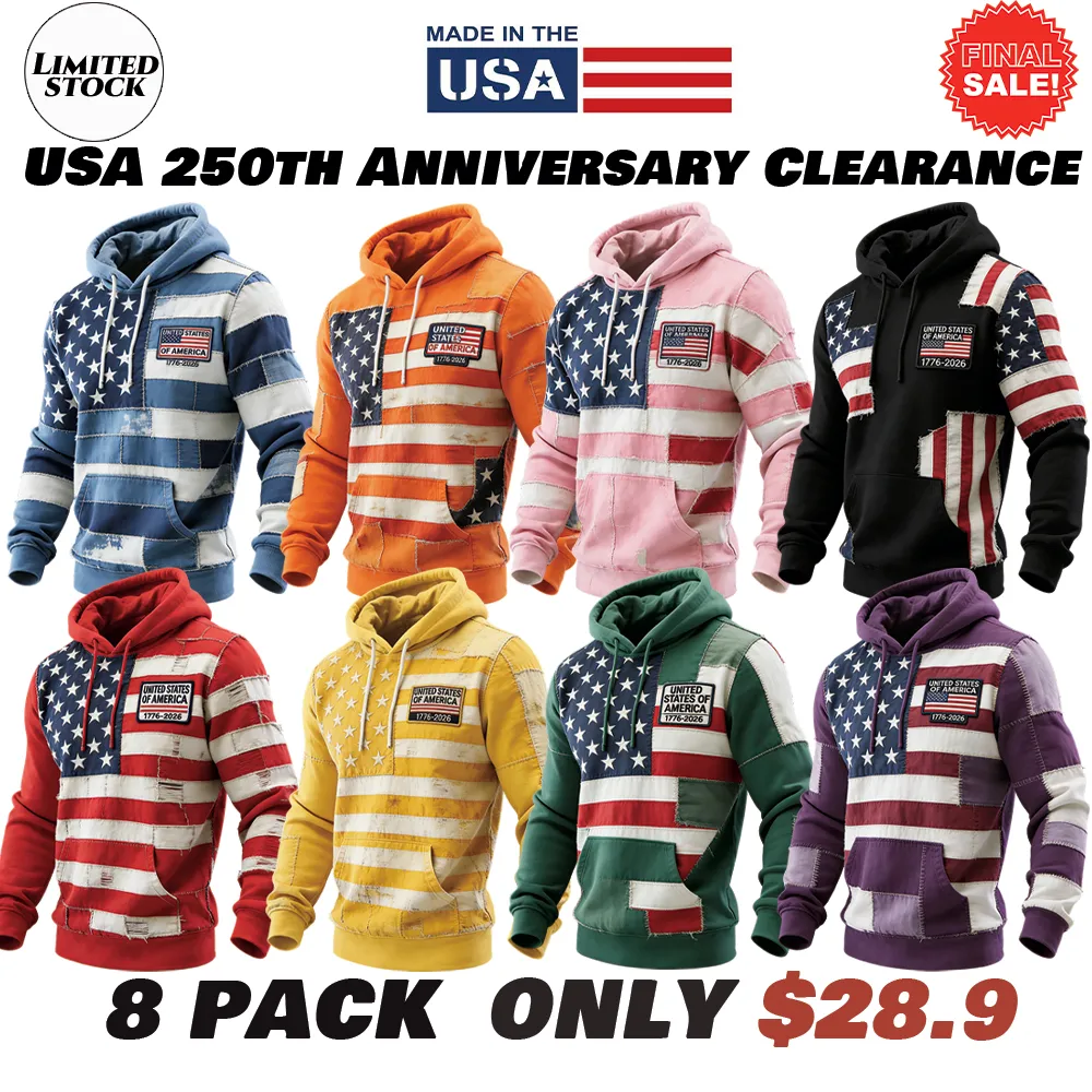 USA 250Th Anniversary ✦ Final Clearance Sale UNITED STATES OF AMERICA Flag Pattern Patchwork Hooded Sweatshirt