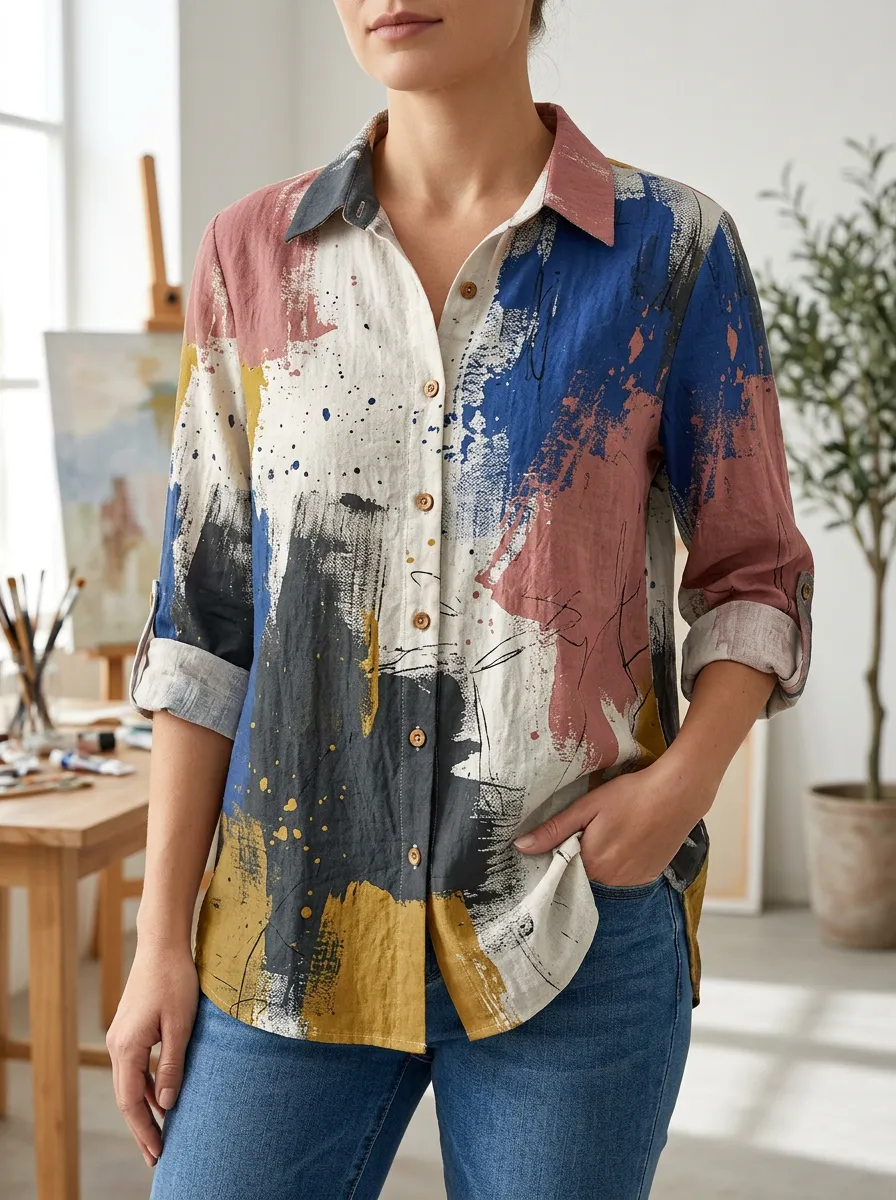 Women's Soft Wash Abstract Art Lover Brushstroke Shirt