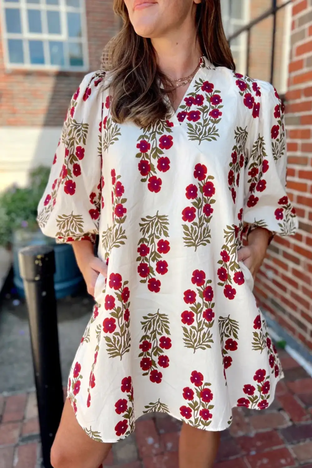 Wearable Cut Floral Printed V Neck Mini Dress