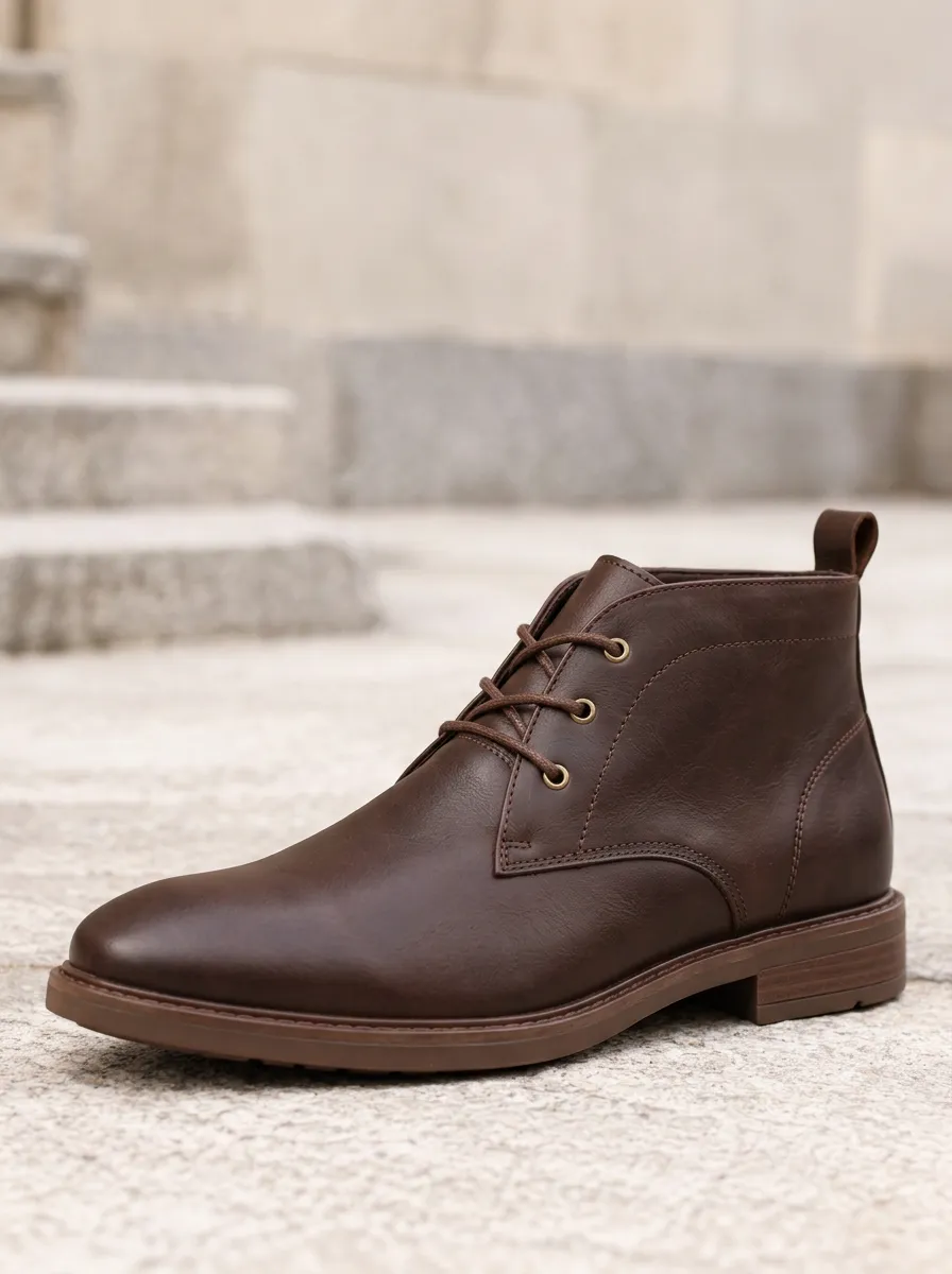 Outdoor Styled Brown Utility Work Boots with Leather Look
