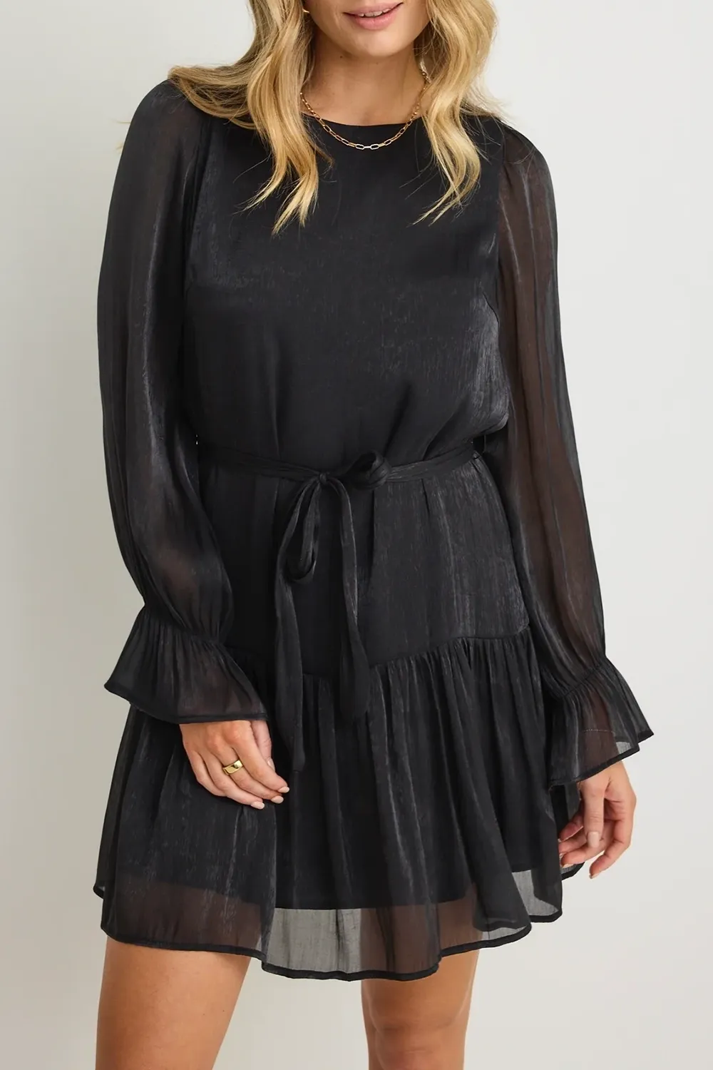 Liquid Black Shimmer Shift Mini Dress