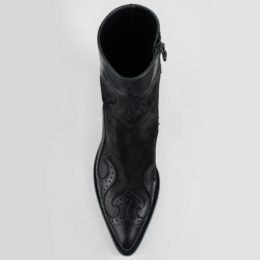 Faux-Suede Faux-Leather Zip-Up Patchwork Ankle Boots