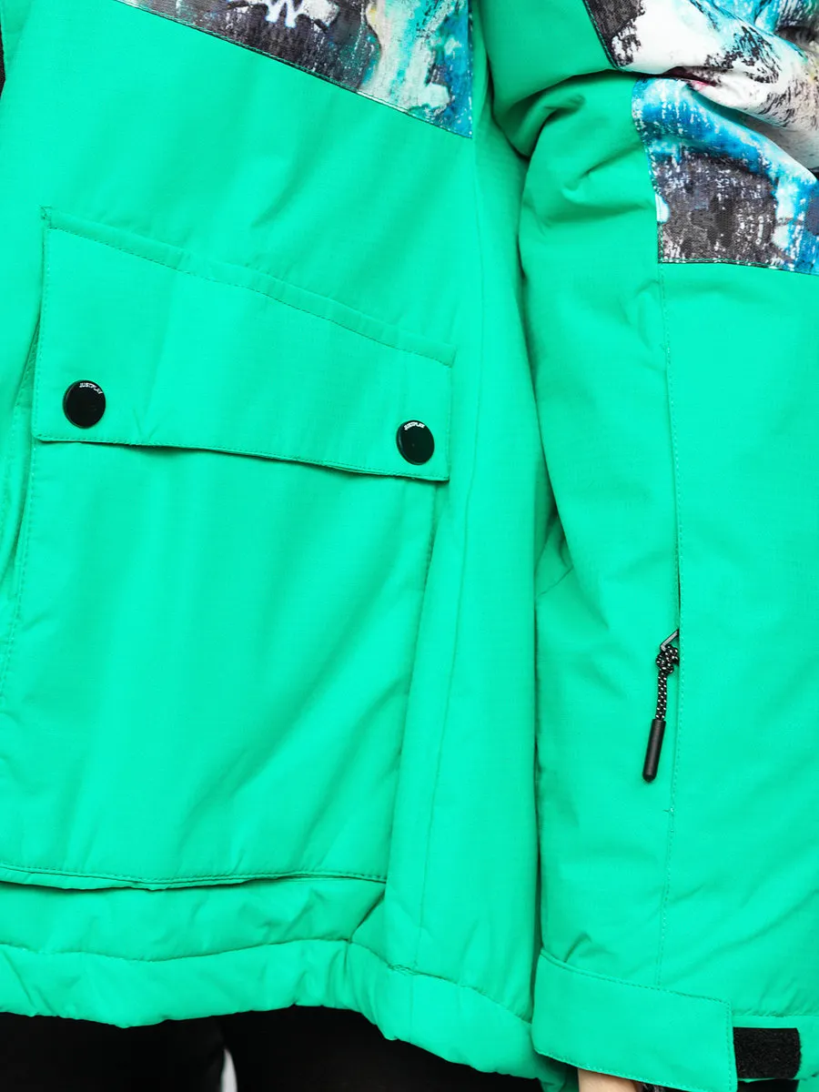 Green women's winter jacket with hood