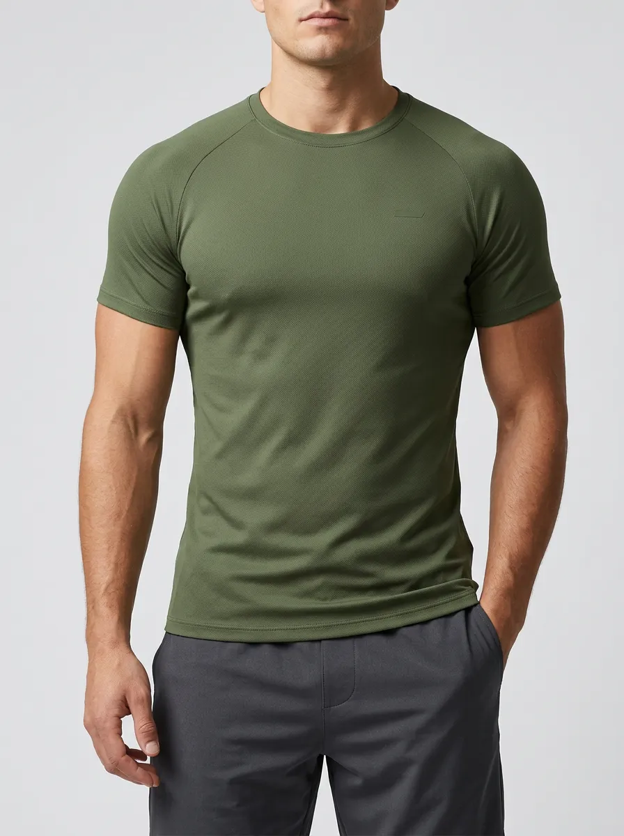 Classic Ribbed Textured Raglan Sleeve Layering Style Men's Slim Fit Short Sleeve T-Shirt