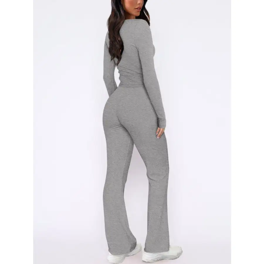 V Neck Long Sleeve Top and Pants Set