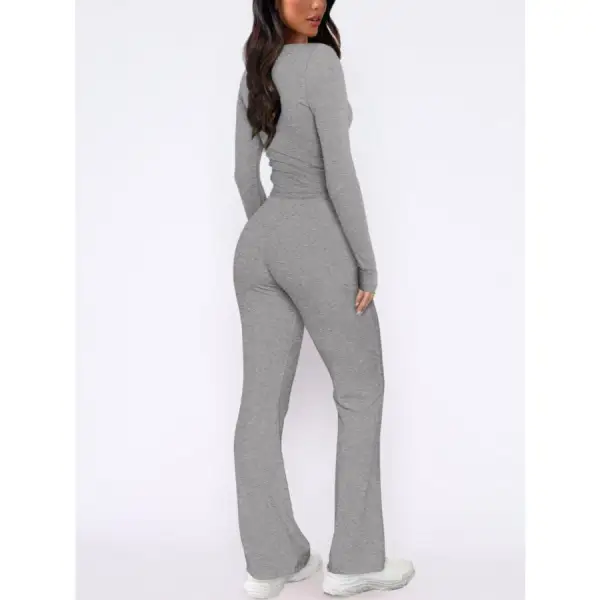 V Neck Long Sleeve Top and Pants Set