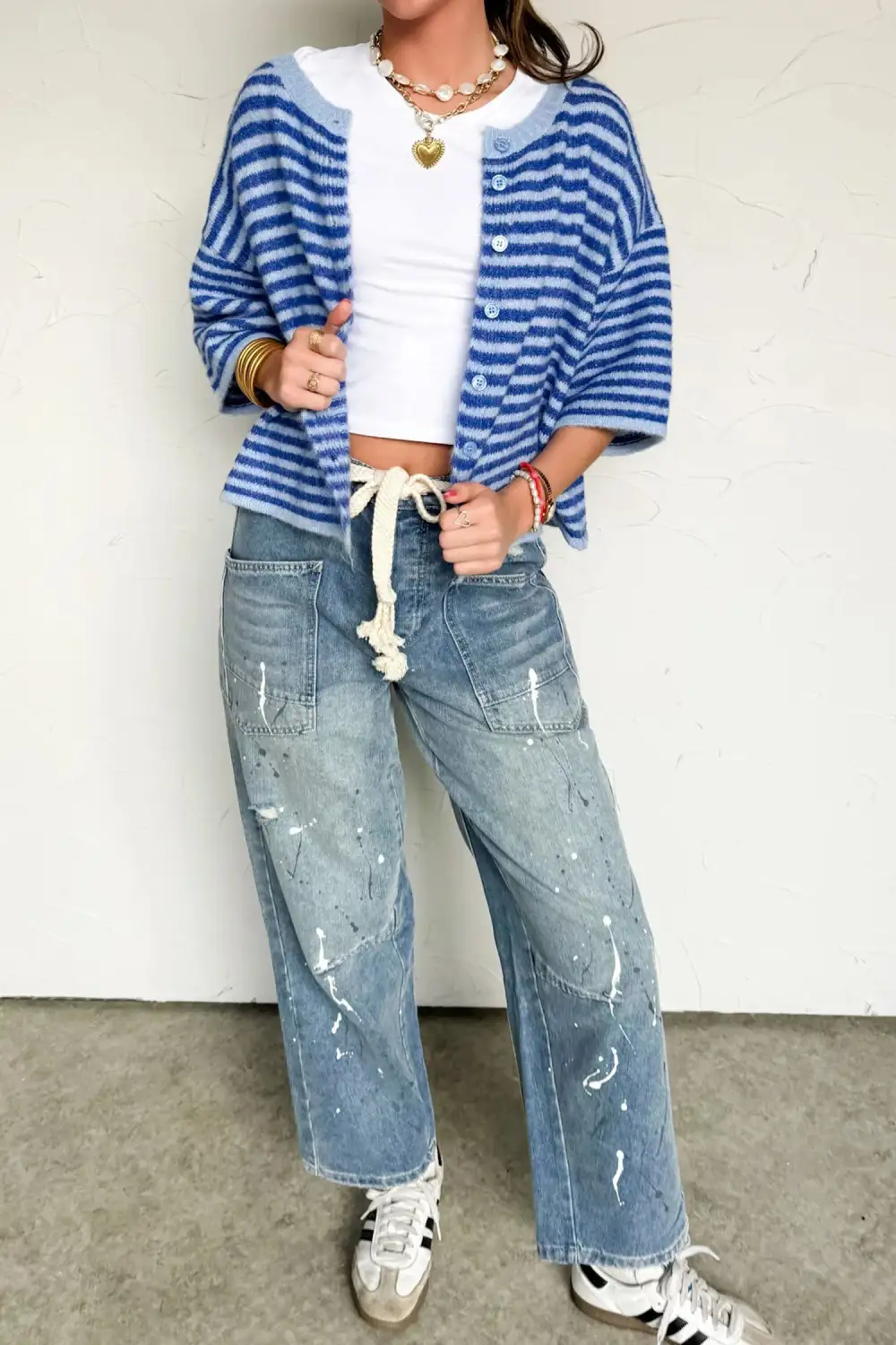 Loose Half Sleeve Knit Button Front Cardigan