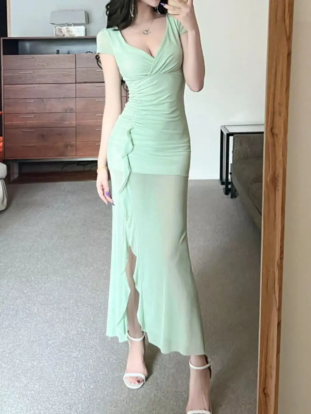 Ruffle Slit Dress Casual