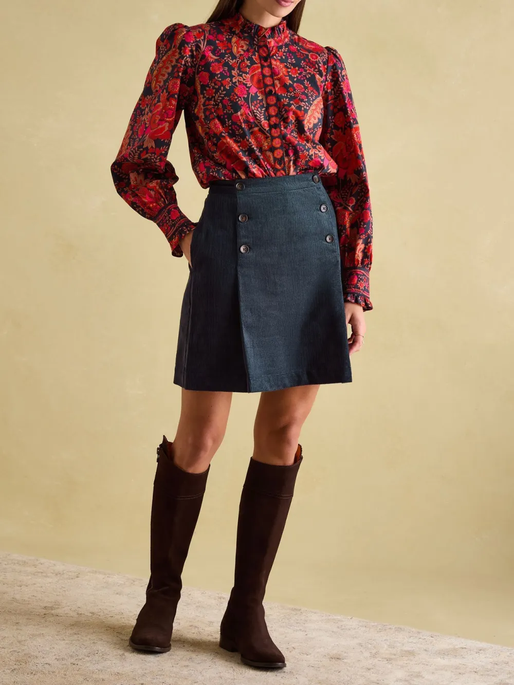 Navy Frill Neck Blouse