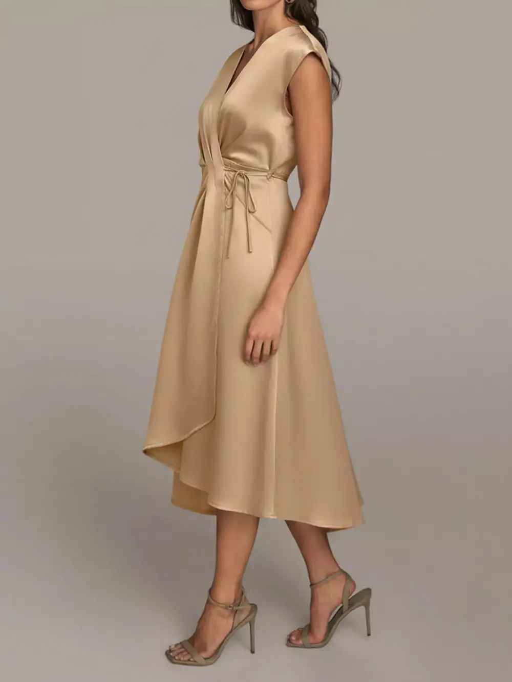 Satin Wrap Midi Dress with Pockets