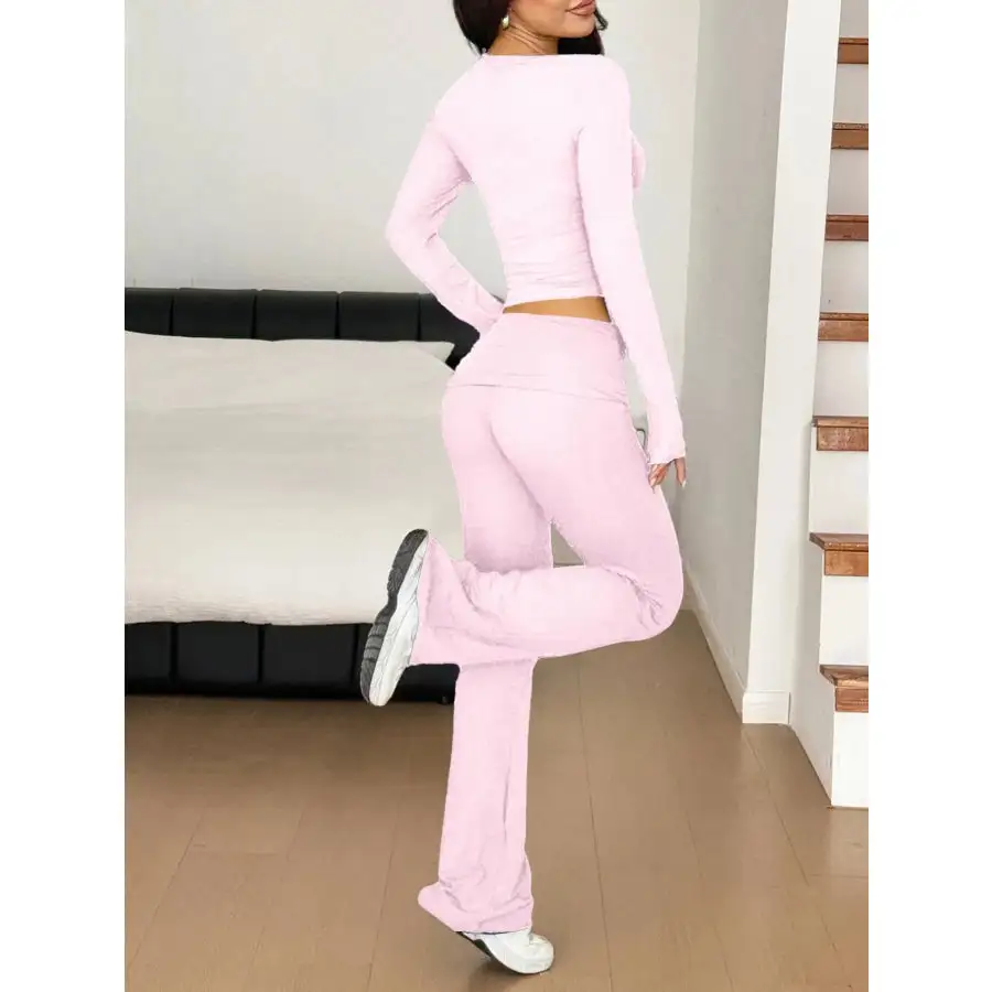 Long Sleeve Crop Top and Bootcut Pants Set