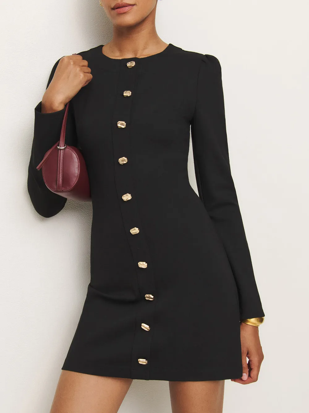 Button Front Long Sleeve Mini Dress