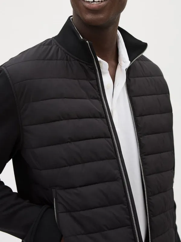 Black Long-Sleeve Mock-Neck Quilted Jacket