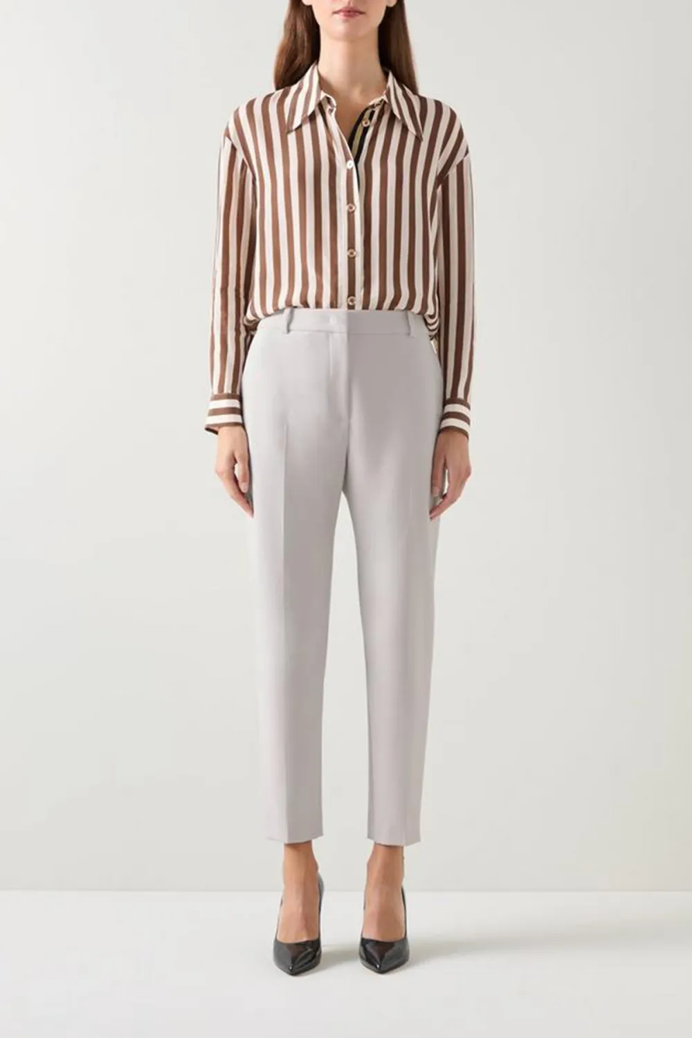 Light Grey Slim Fit Ankle Length Trousers