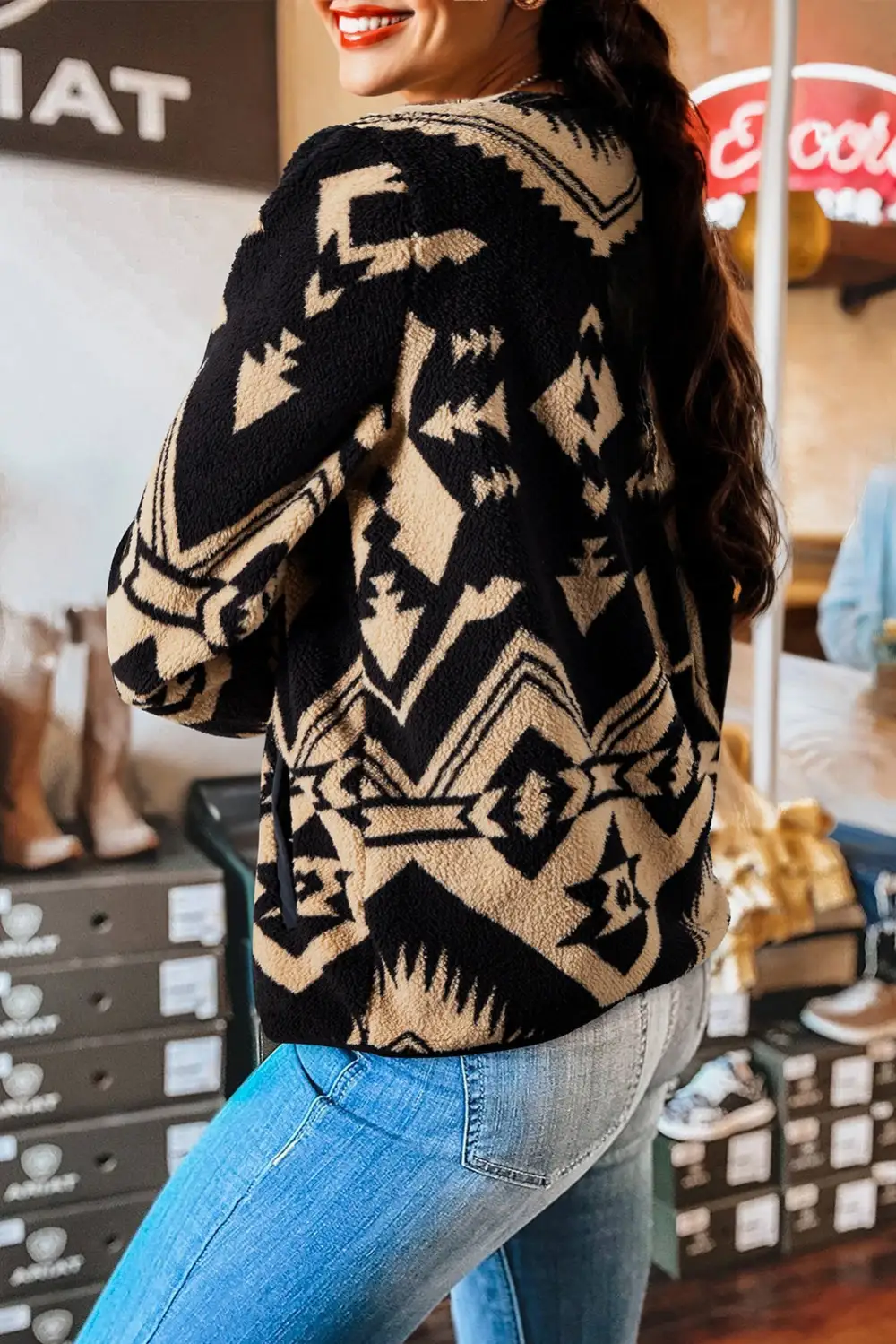 Everyday Zip Detail Western Inspired Zip Pullover Sweatshirt